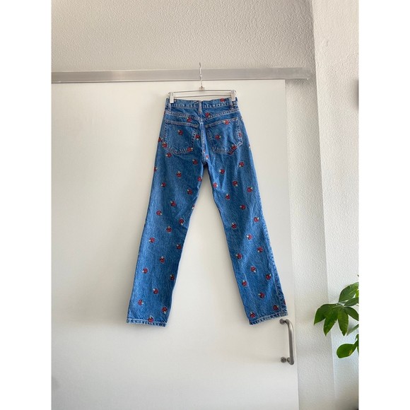 Reformation Mushroom Embroidered High Rise Straight Jeans Size 23 - Picture 8 of 11